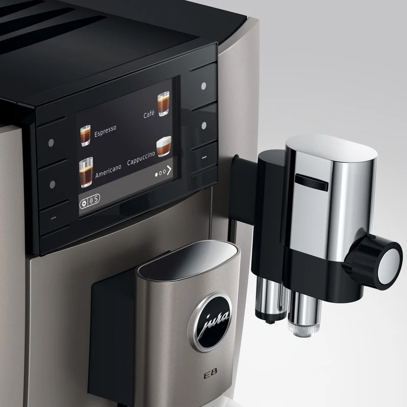 JURA E8 (5e génération) : machine à espresso automatique, broyeur P.A.G.2, 27 spécialités