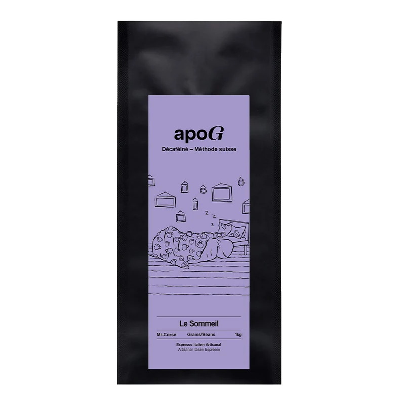 ApoG Le Sommeil : espresso italien artisanal décaféiné, méthode suisse, profil mi-corsé, 1 kg
