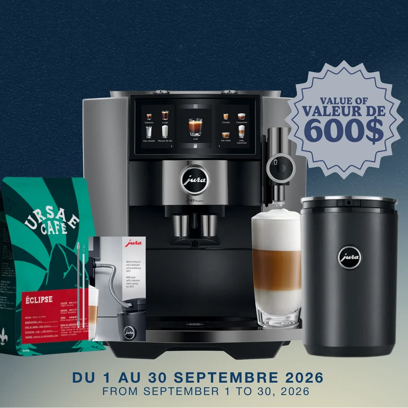 JURA J10 Twin : machine à café automatique à deux broyeurs, Cold Brew et écran tactile Panorama Coffee Panel