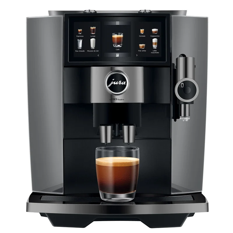 JURA J10 Twin : machine à café automatique à deux broyeurs, Cold Brew et écran tactile Panorama Coffee Panel
