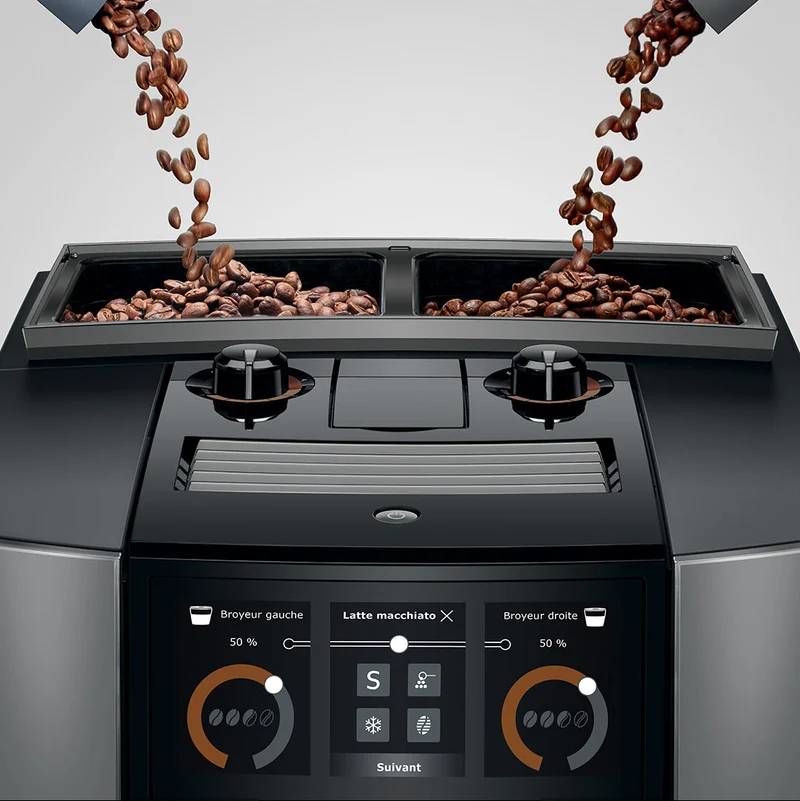 JURA J10 Twin : machine à café automatique à deux broyeurs, Cold Brew et écran tactile Panorama Coffee Panel