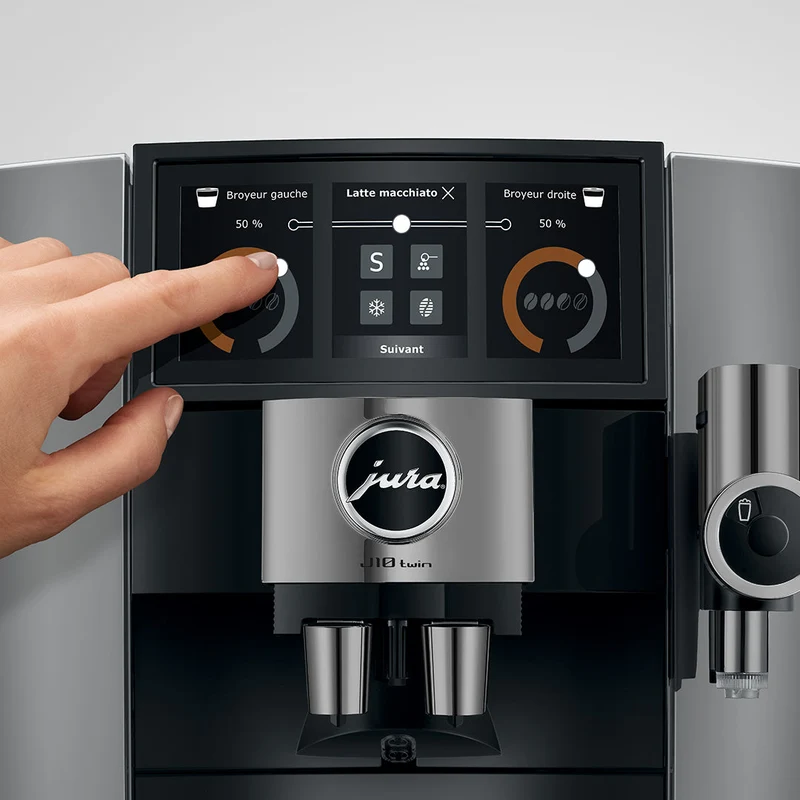 JURA J10 Twin : machine à café automatique à deux broyeurs, Cold Brew et écran tactile Panorama Coffee Panel