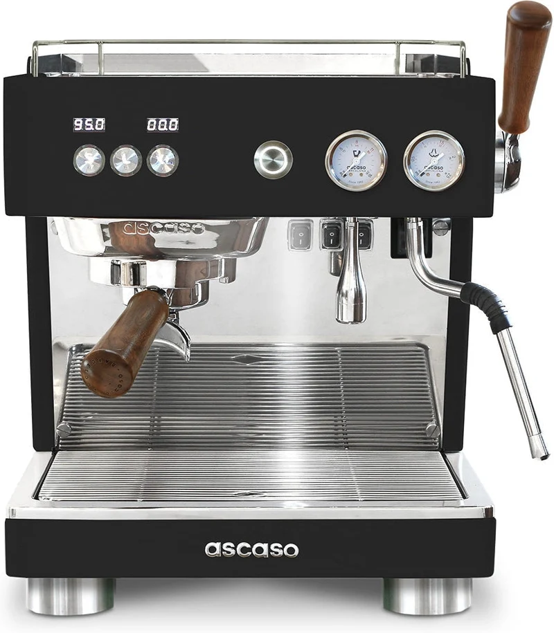 Ascaso Baby T Plus noire : machine à espresso professionnelle compacte, contrôle par application, noir texturé (boîte ouverte)