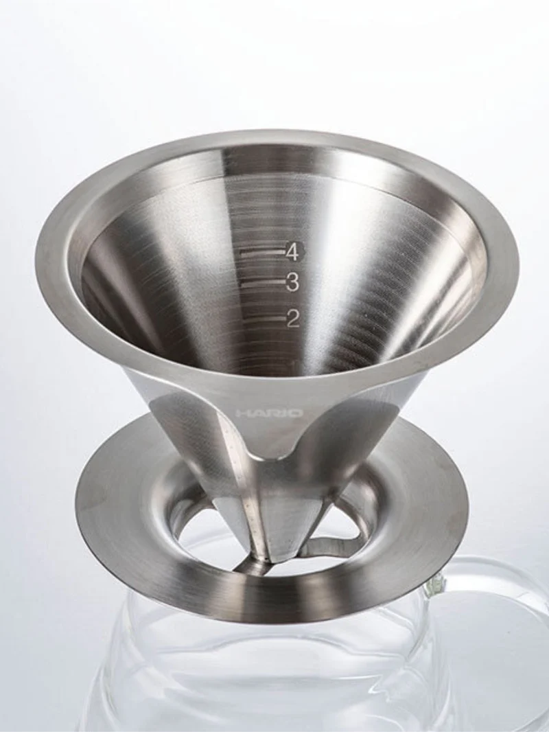 Hario 02 Dual Mesh : infuseur à café en acier inoxydable, double filtre métallique, 1 à 4 tasses