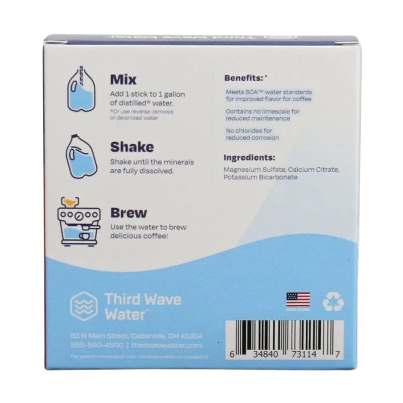 Third Wave Water : sachets minéraux profil espresso, format 1 gallon, boîte de 12