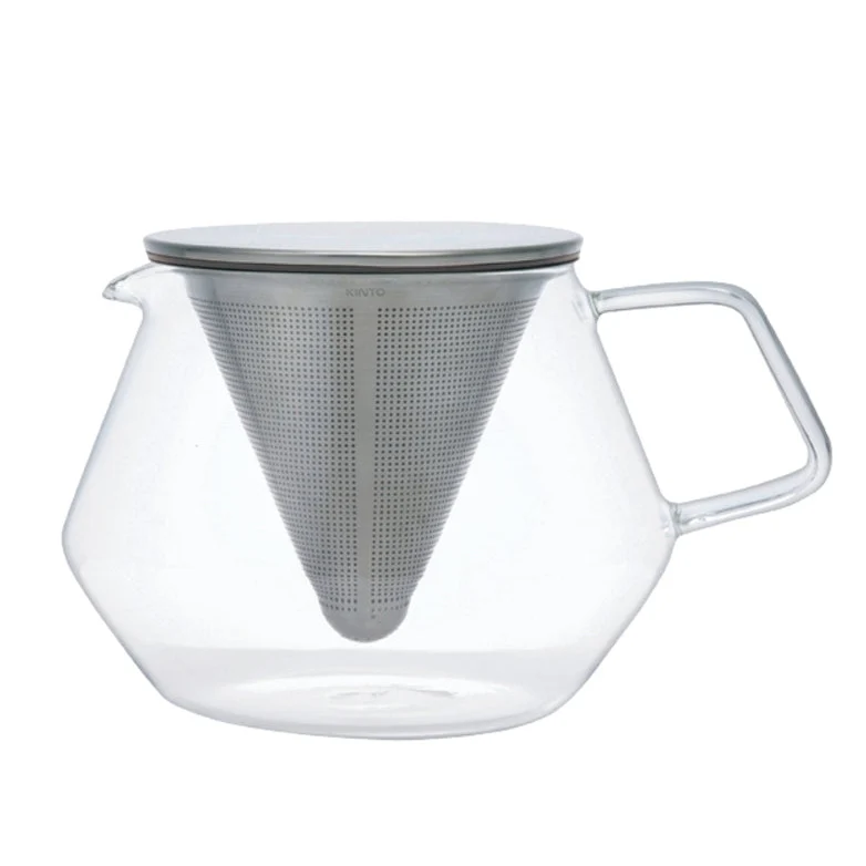 KINTO CARAT : théière en verre et acier inoxydable avec filtre conique apparent, 850 ml