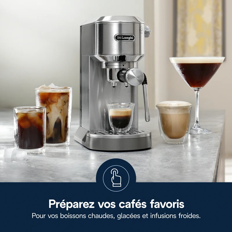 De'Longhi Dedica Duo EC890 : machine à espresso manuelle compacte, buse vapeur My LatteArt, Cold Brew intégré