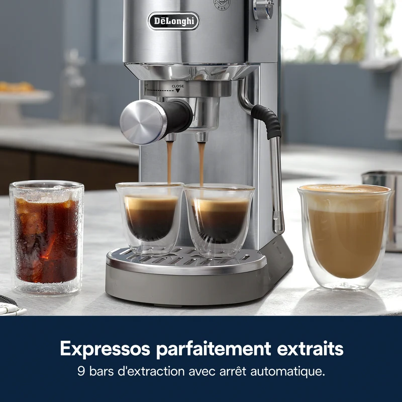 De'Longhi Dedica Duo EC890 : machine à espresso manuelle compacte, buse vapeur My LatteArt, Cold Brew intégré