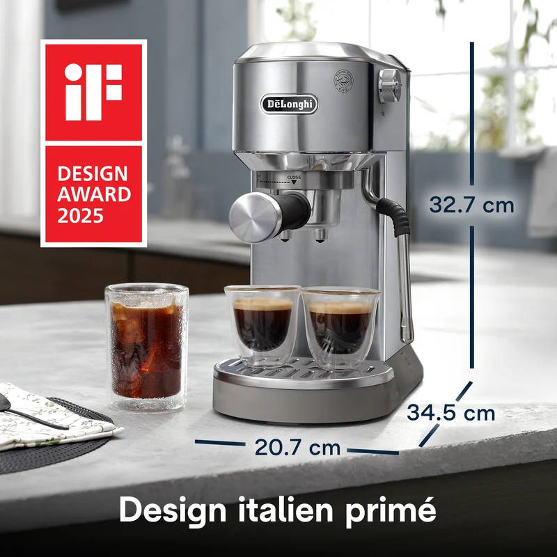 De'Longhi Dedica Duo EC890 : machine à espresso manuelle compacte, buse vapeur My LatteArt, Cold Brew intégré