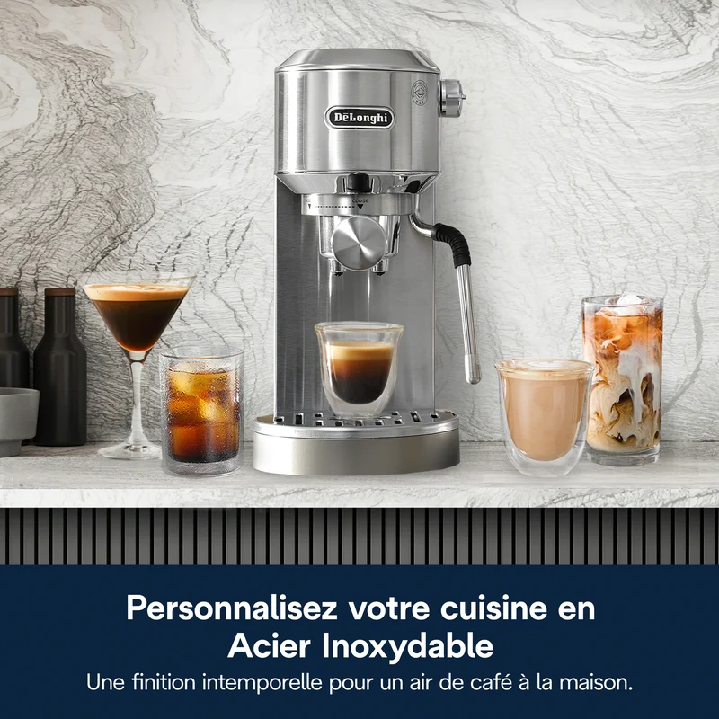 De'Longhi Dedica Duo EC890 : machine à espresso manuelle compacte, buse vapeur My LatteArt, Cold Brew intégré