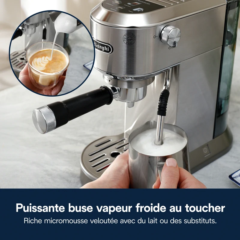 De'Longhi Dedica Duo EC890 : machine à espresso manuelle compacte, buse vapeur My LatteArt, Cold Brew intégré