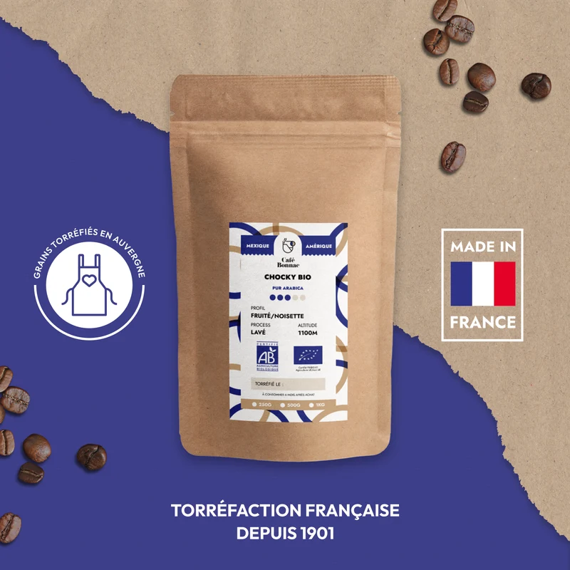 Café Moulu Mexique Chocky - Café Bonnac | Certifié Biologique - 100% Arabica