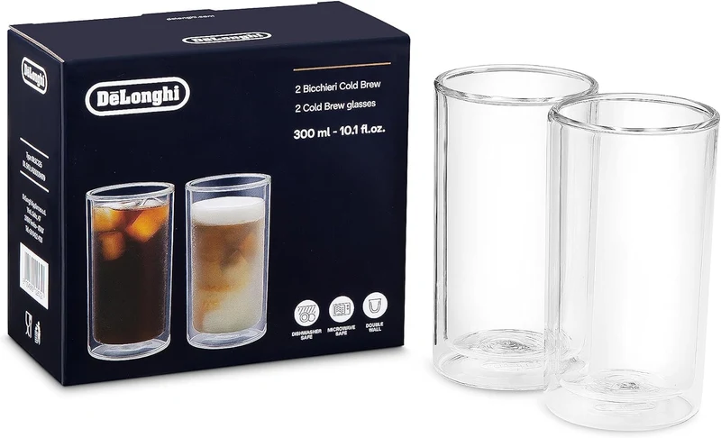 DeLonghi - Lot de 2 grands verres à infusion à froid double paroi (300 ml)