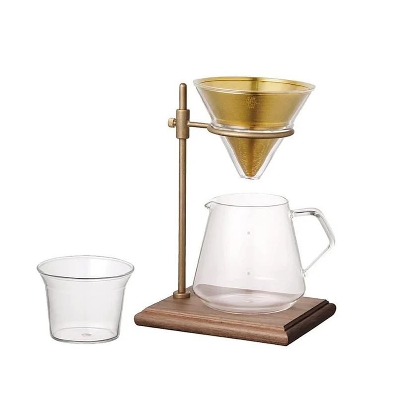 Station Kit V60 - Dripper Verre Inox avec support Bois - 4 Tasses | Kinto
