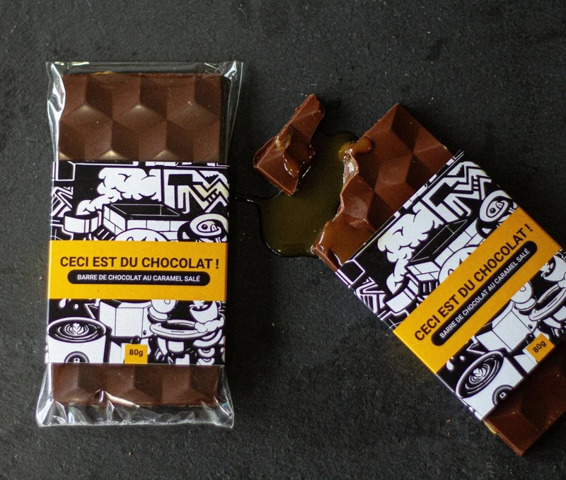 Barre de chocolat au lait et caramel fleur de sel
