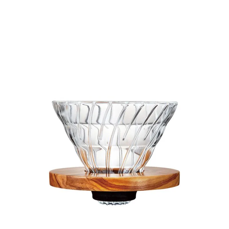 Dripper V60 VDG-02 en Verre et Bois d'Olivier 1-4 Tasses | Hario