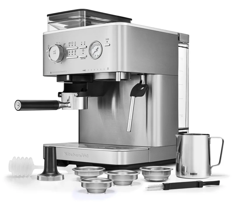 KitchenAid KES6551 — Machine à espresso semi-automatique avec moulin intégré, porte-filtre 58 mm, acier inoxydable