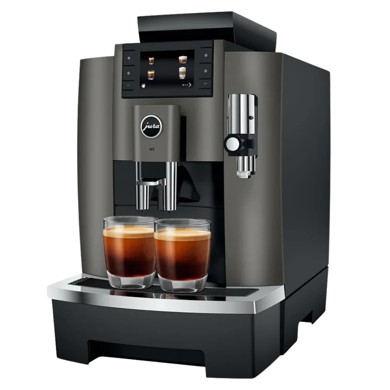Jura W8 Dark Inox : machine à café automatique professionnelle, broyeur P.A.G.2, connexion MDB
