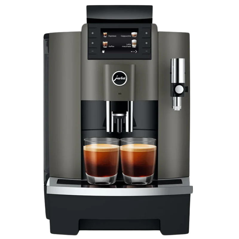 Jura W8 Dark Inox : machine à café automatique professionnelle, broyeur P.A.G.2, connexion MDB