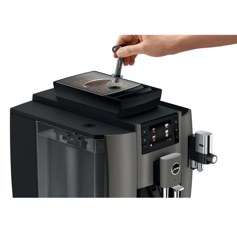 Jura W8 Dark Inox : machine à café automatique professionnelle, broyeur P.A.G.2, connexion MDB
