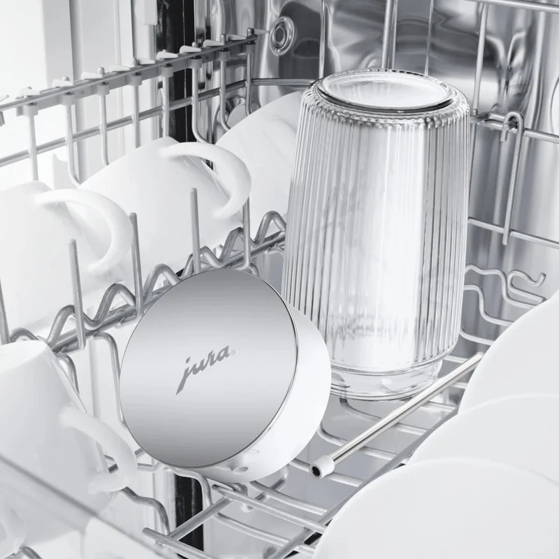 Jura Carafe à lait en verre 0,5 L : couvercle pivotant en acier inoxydable, adaptateurs silicone inclus
