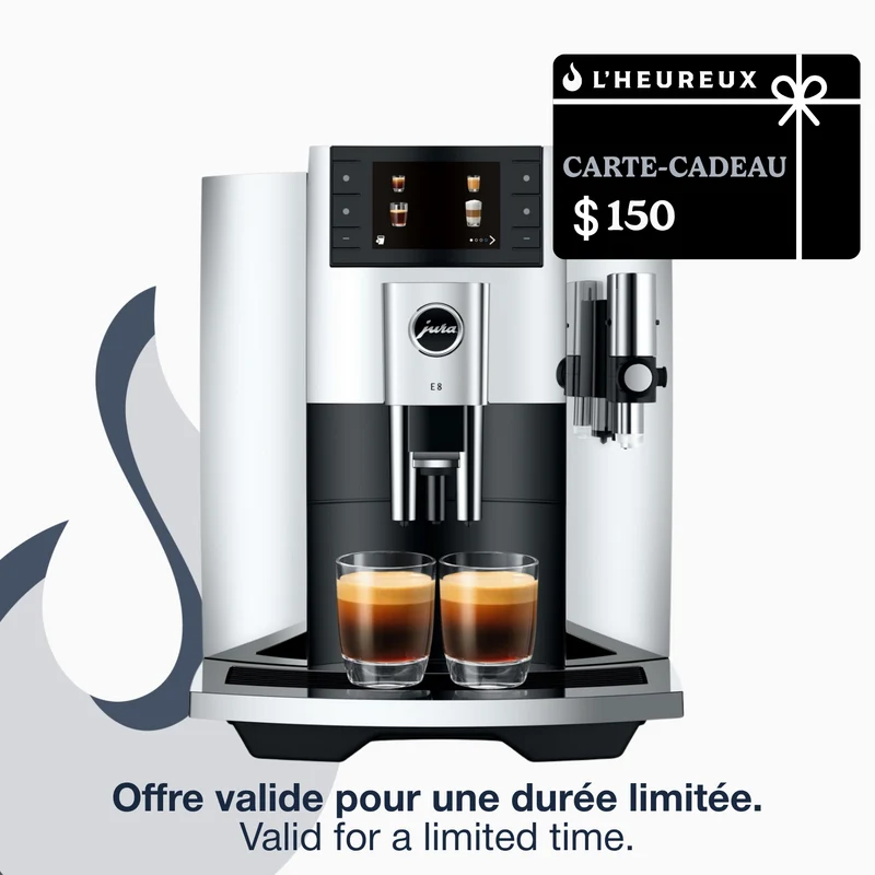 Jura E8 : machine à espresso super-automatique, moulin conique P.A.G.2, réservoir 1,9 L | Carte-cadeau de 150 $ incluse