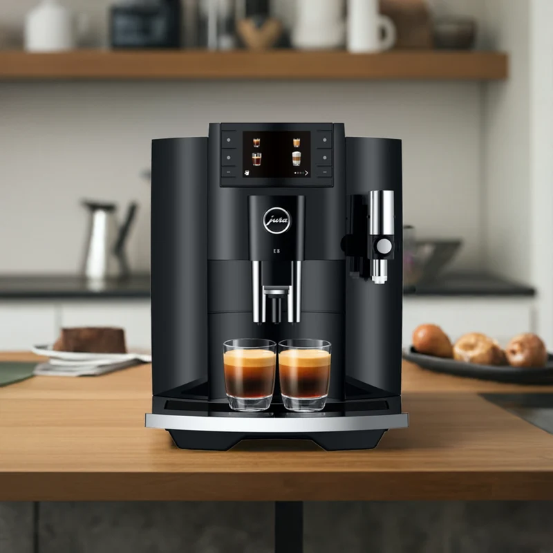 Jura E8 : machine à espresso super-automatique, moulin conique P.A.G.2, réservoir 1,9 L | Carte-cadeau de 150 $ incluse