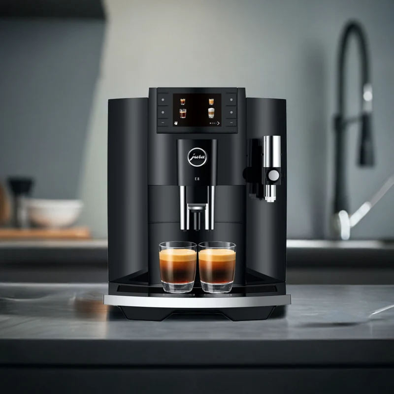 Jura E8 : machine à espresso super-automatique, moulin conique P.A.G.2, réservoir 1,9 L | Carte-cadeau de 150 $ incluse