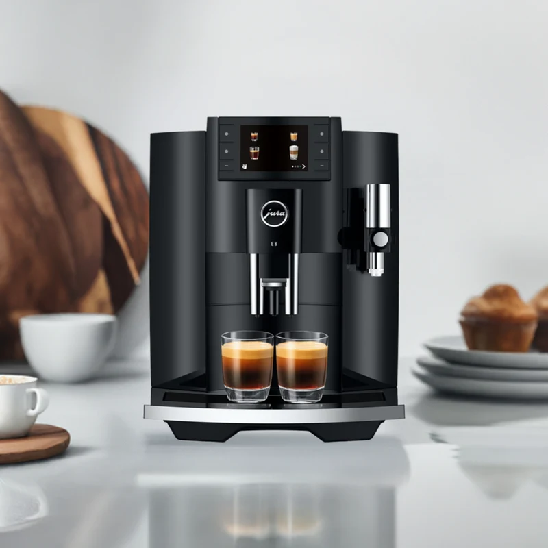 Jura E8 : machine à espresso super-automatique, moulin conique P.A.G.2, réservoir 1,9 L | Carte-cadeau de 150 $ incluse