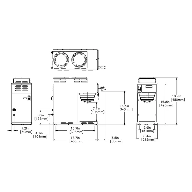 Bunn AXIOM 15-3T — Cafetière automatique branchée 120V, contrôle d'intensité par by-pass