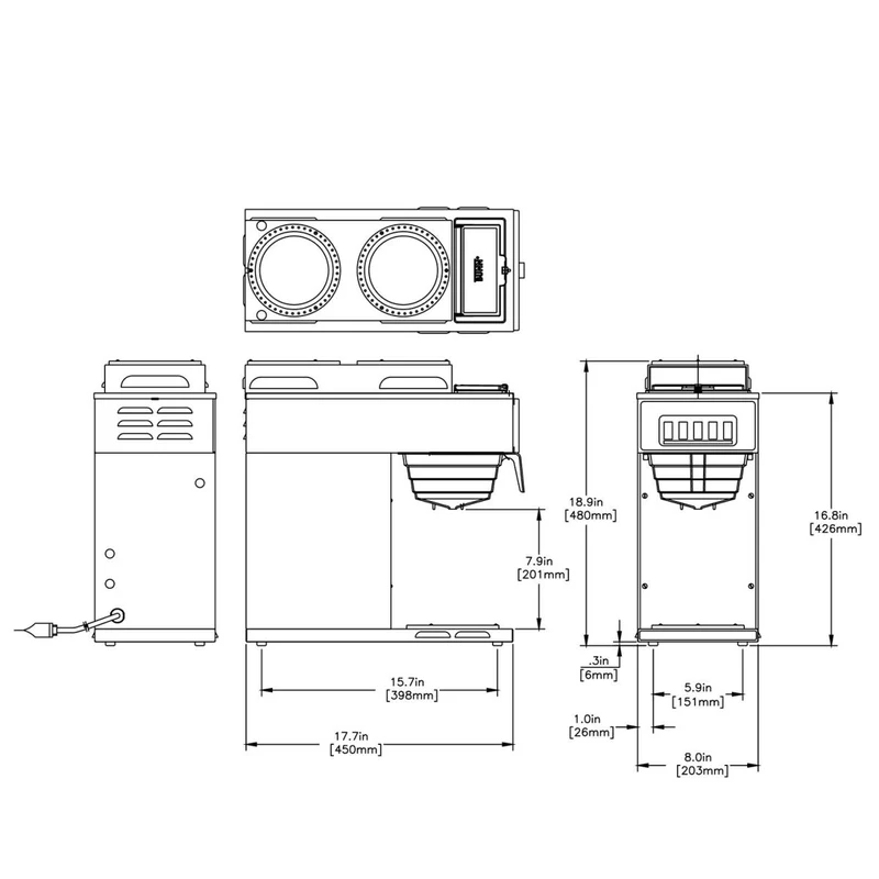 Bunn VP17-3T — Cafetière filtre commerciale Pourover à 3 réchauffeurs, sans plomberie