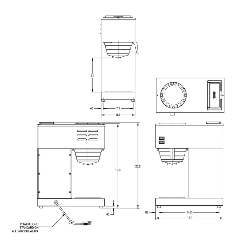Bunn VPR — Cafetière filtre commerciale Pourover compatible airpots, 2 réchauffeurs, sans plomberie