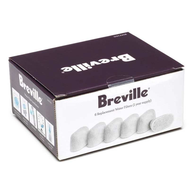 Breville Filtres à eau : charbon actif noix de coco, boîte de 6, remplacement 30 jours
