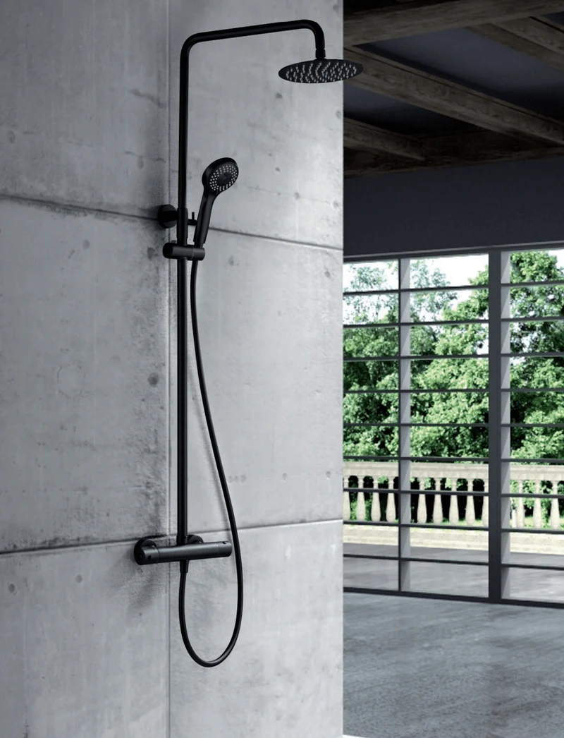 Ensemble de douche thermostatique série Kent Noir mat