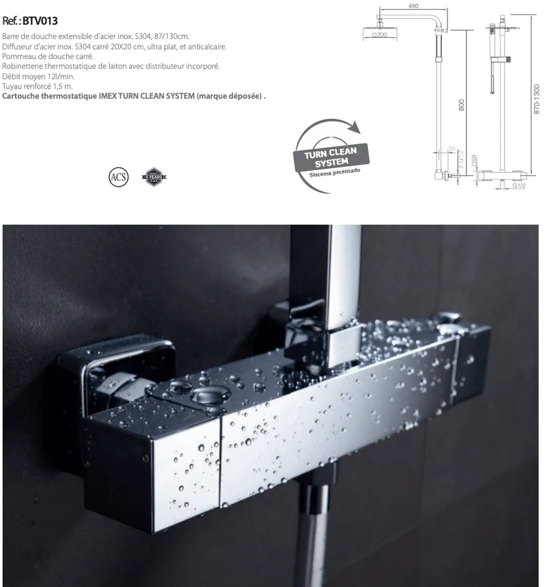 Ensemble de douche thermostatique série Vigo Chromé