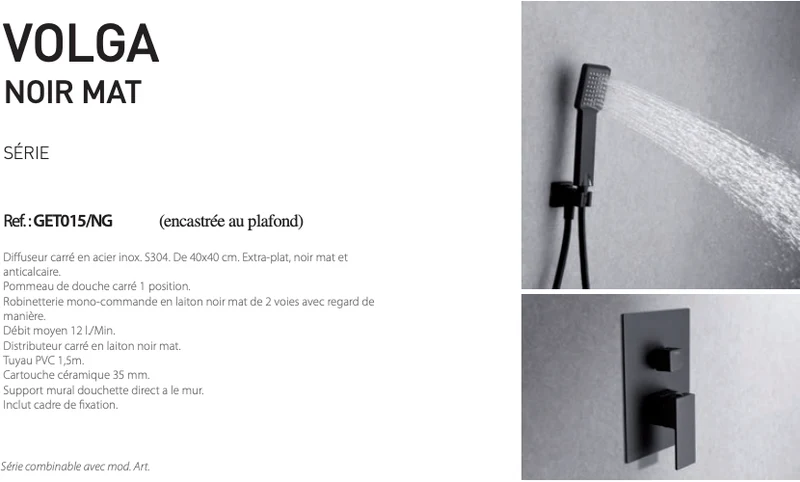 Set de douché encastrée Volga Noir mat