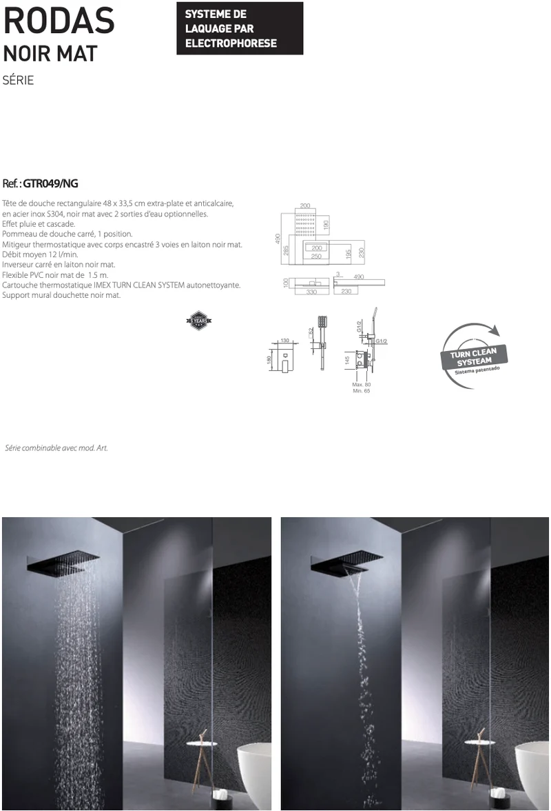 Set de douché encastrée Rodas Noir mat