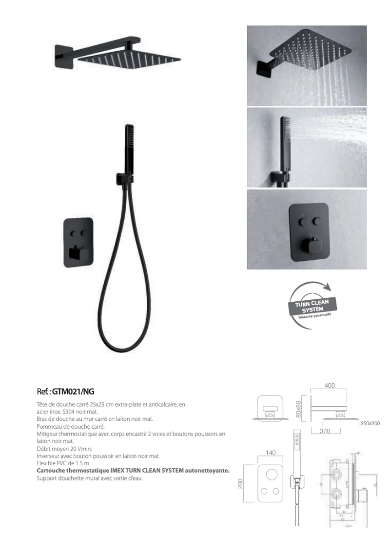 Set de douché encastrée Madeira Noir mat