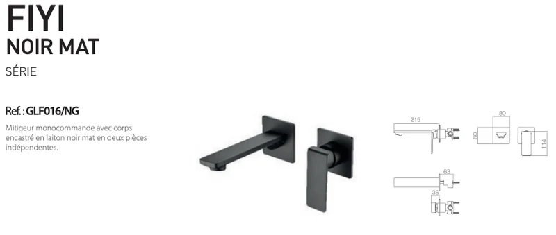 Robinet mitigeur encastré série Fiyi Noir mat
