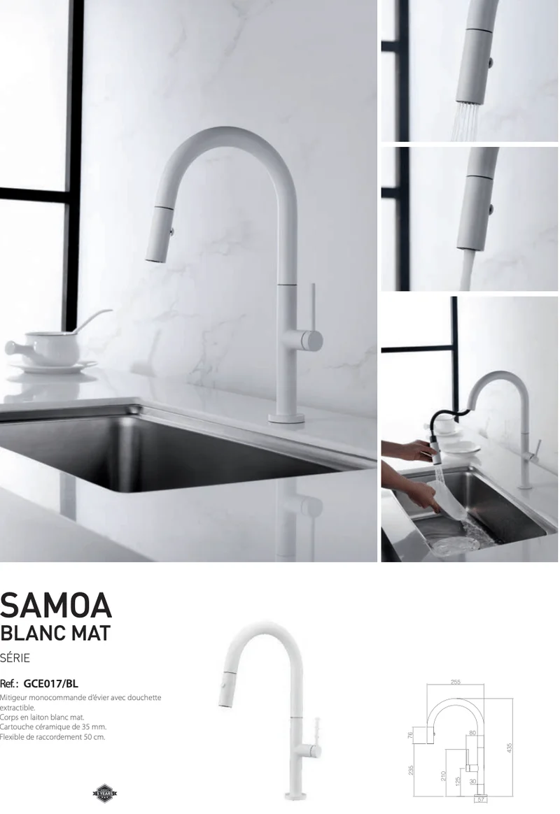Robinet mitigeur de cousine série Samoa blanc mat