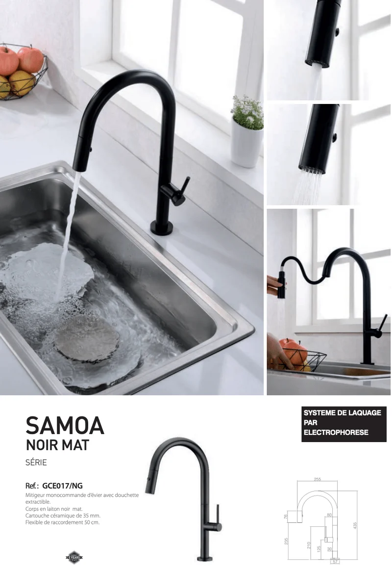 Robinet mitigeur de cousine série Samoa noir mat