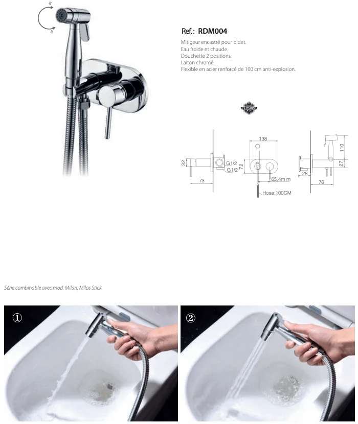 Mitigeur encastré pour bidet série Maui