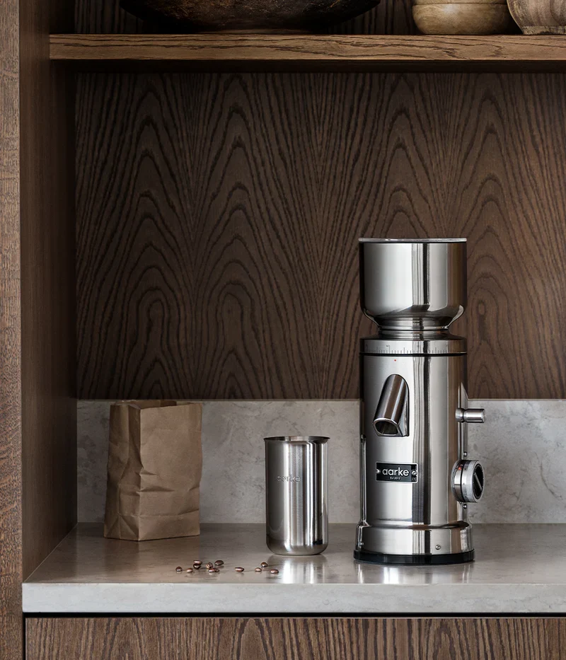 Aarke - Moulin Meule Plate Acier Inox + 500g de café d'exception