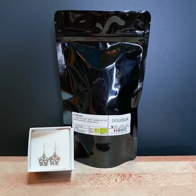 Coffret thé ou café + boucles d'oreilles "fleur de café"