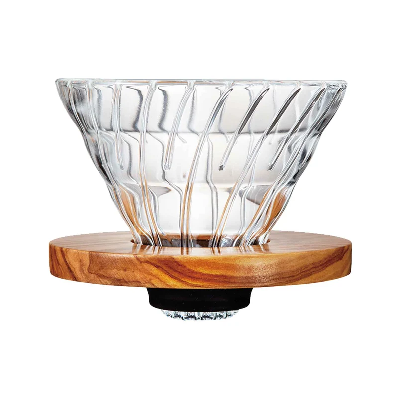 Dripper V60 HARIO en verre col en bois d'olivier 1/4 tasses
